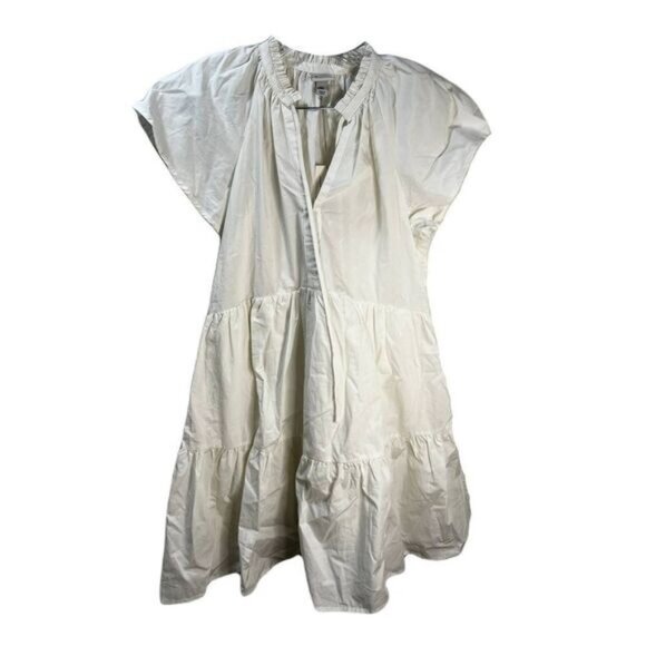 White‎ Ruffle-Neck Tiered Dress By A New Day XS Cotton Blend Womens Casual Wear - Picture 1 of 5